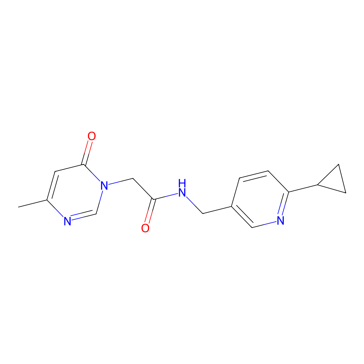 N-[(6-cyclopropylpyridin-3-yl)methyl]-2-(4-methyl-6-oxo-1,6-dihydropyrimidin-1-yl)acetamide molecular structure, CAS 2310123-53-4