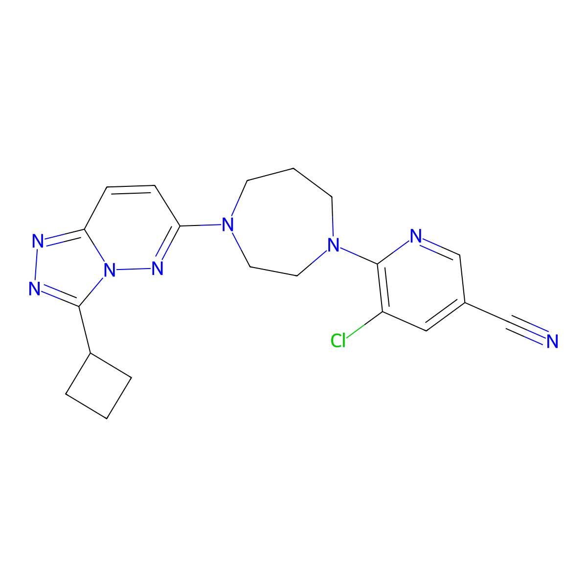 5-Chloro-6-(4-{3-cyclobutyl-[1,2,4]triazolo[4,3-b]pyridazin-6-yl}-1,4-diazepan-1-yl)pyridine-3-carbonitrile molecular structure, CAS 2310123-60-3