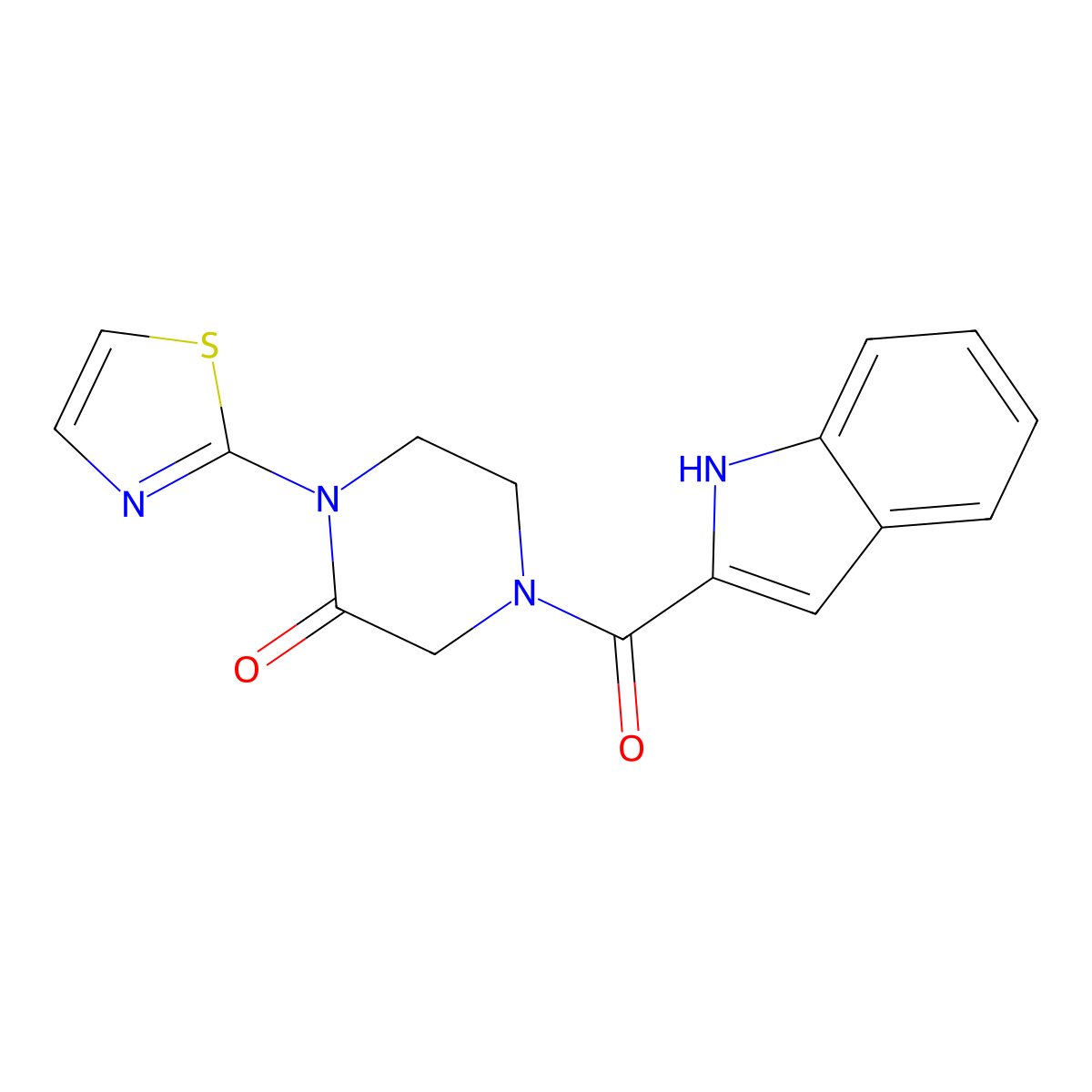 4-(1H-indole-2-carbonyl)-1-(1,3-thiazol-2-yl)piperazin-2-one molecular structure, CAS 2310123-72-7