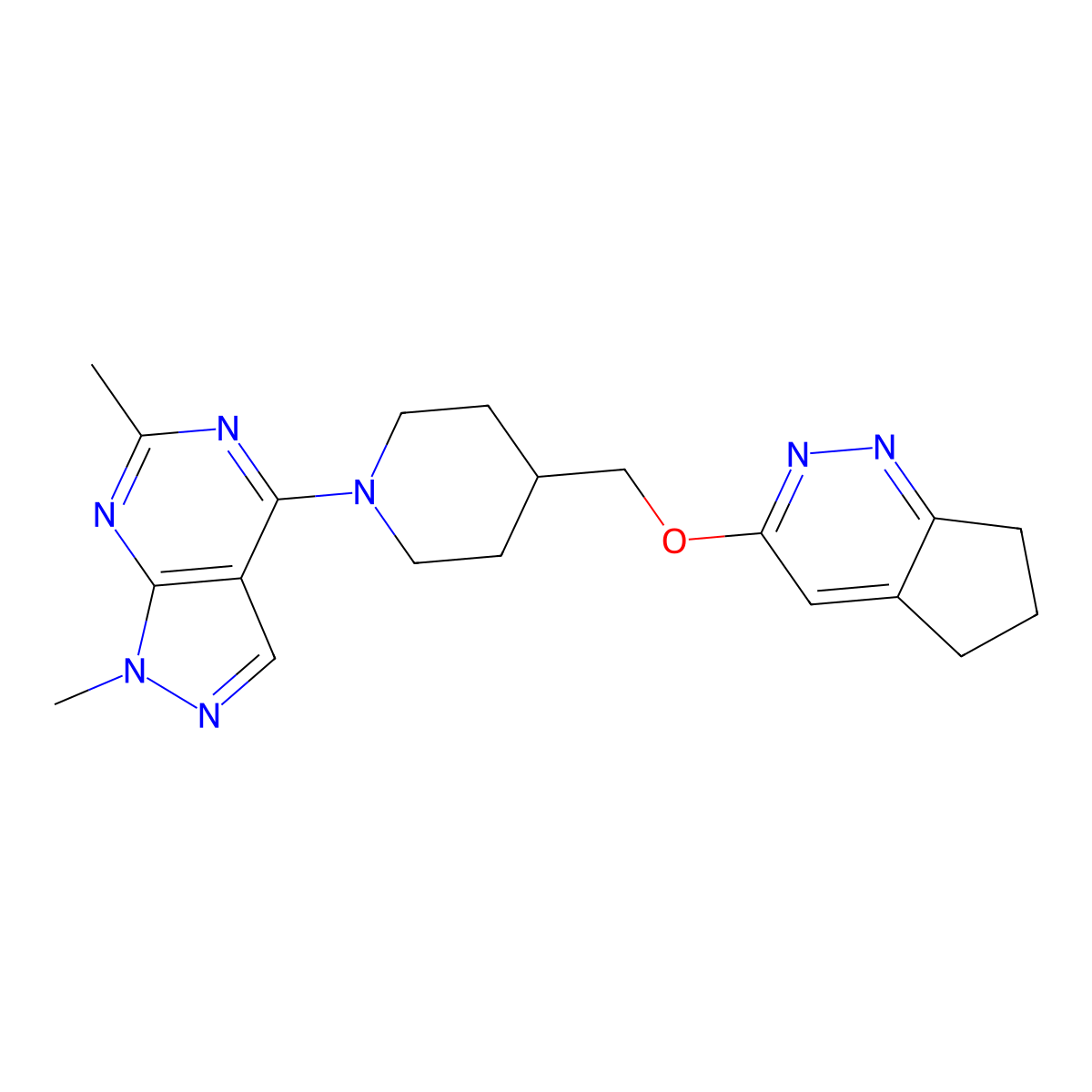 4-({5H,6H,7H-cyclopenta[c]pyridazin-3-yloxy}methyl)-1-{1,6-dimethyl-1H-pyrazolo[3,4-d]pyrimidin-4-yl}piperidine molecular structure, CAS 2310123-84-1