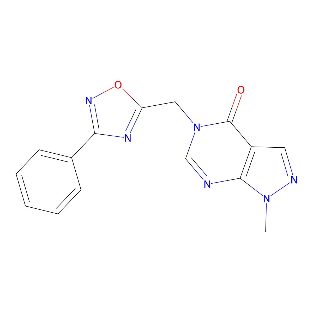 1-methyl-5-[(3-phenyl-1,2,4-oxadiazol-5-yl)methyl]-1H,4H,5H-pyrazolo[3,4-d]pyrimidin-4-one molecular structure, CAS 2310123-86-3