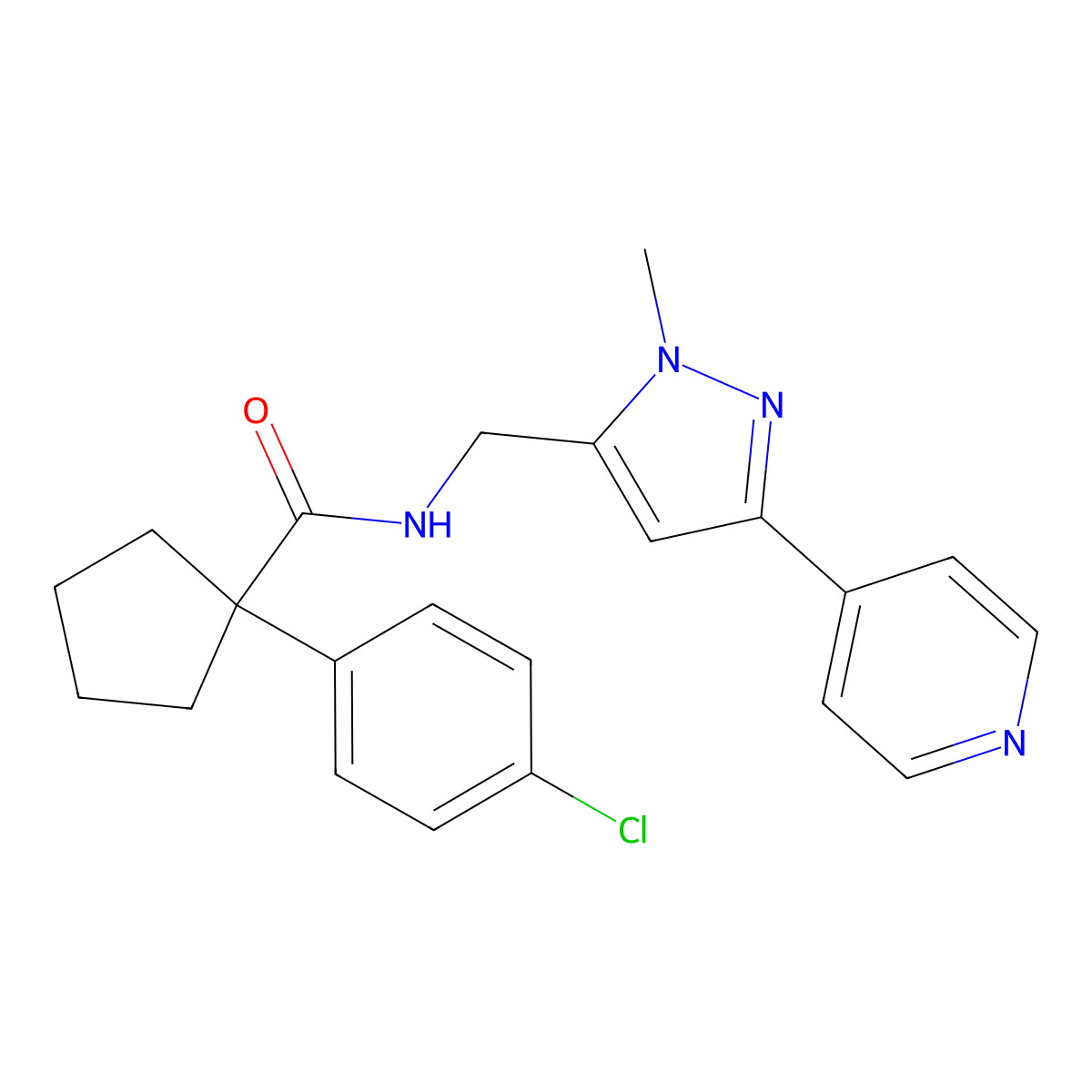 1-(4-chlorophenyl)-N-{[1-methyl-3-(pyridin-4-yl)-1H-pyrazol-5-yl]methyl}cyclopentane-1-carboxamide molecular structure, CAS 2310123-90-9