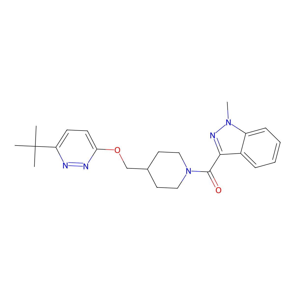 3-(4-{[(6-tert-butylpyridazin-3-yl)oxy]methyl}piperidine-1-carbonyl)-1-methyl-1H-indazole molecular structure, CAS 2310123-96-5