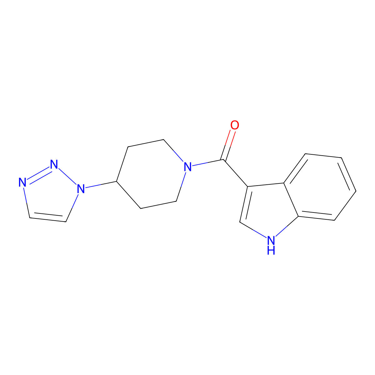 (4-(1H-1,2,3-triazol-1-yl)piperidin-1-yl)(1H-indol-3-yl)methanone molecular structure, CAS 2310124-14-0
