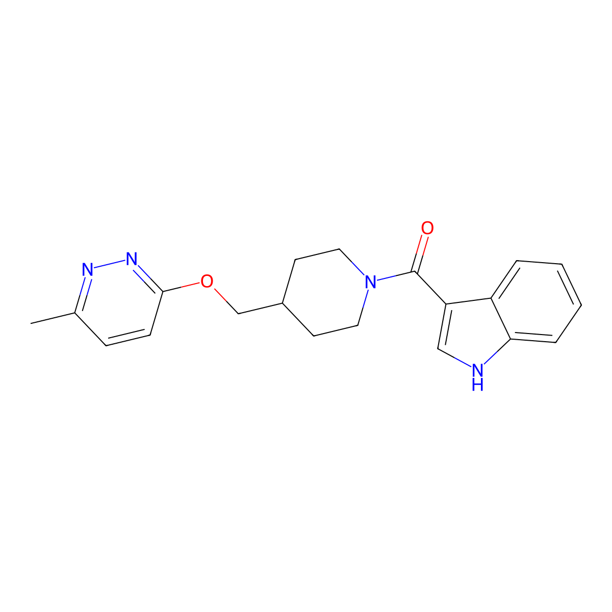3-(4-{[(6-methylpyridazin-3-yl)oxy]methyl}piperidine-1-carbonyl)-1H-indole molecular structure, CAS 2310124-16-2