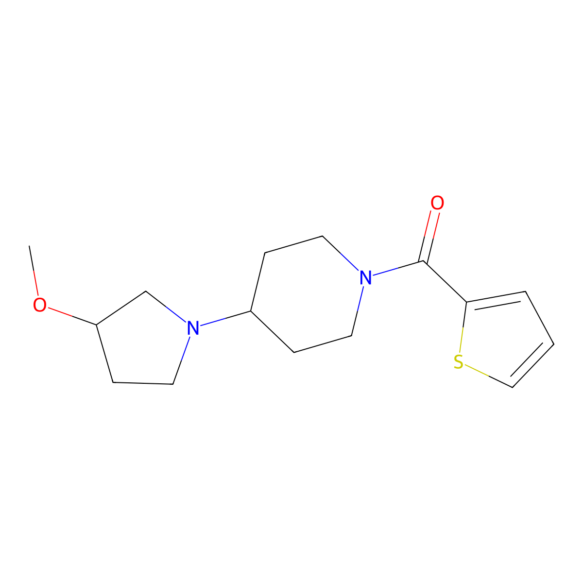 4-(3-Methoxypyrrolidin-1-yl)-1-(thiophene-2-carbonyl)piperidine molecular structure, CAS 2310124-27-5