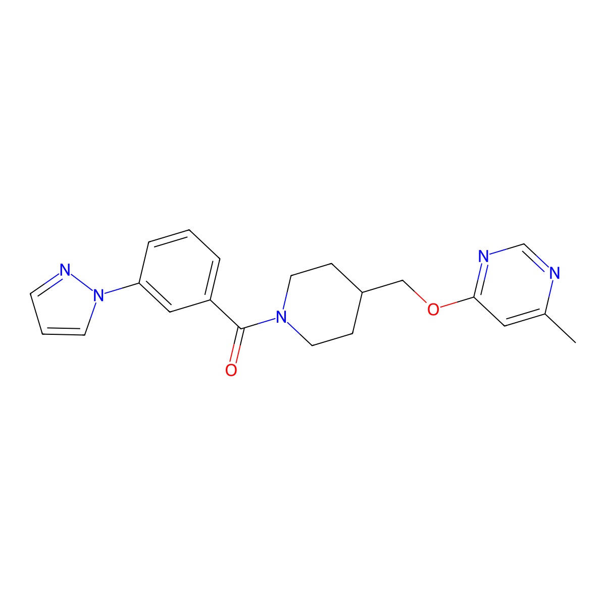 4-methyl-6-({1-[3-(1H-pyrazol-1-yl)benzoyl]piperidin-4-yl}methoxy)pyrimidine molecular structure, CAS 2310124-29-7