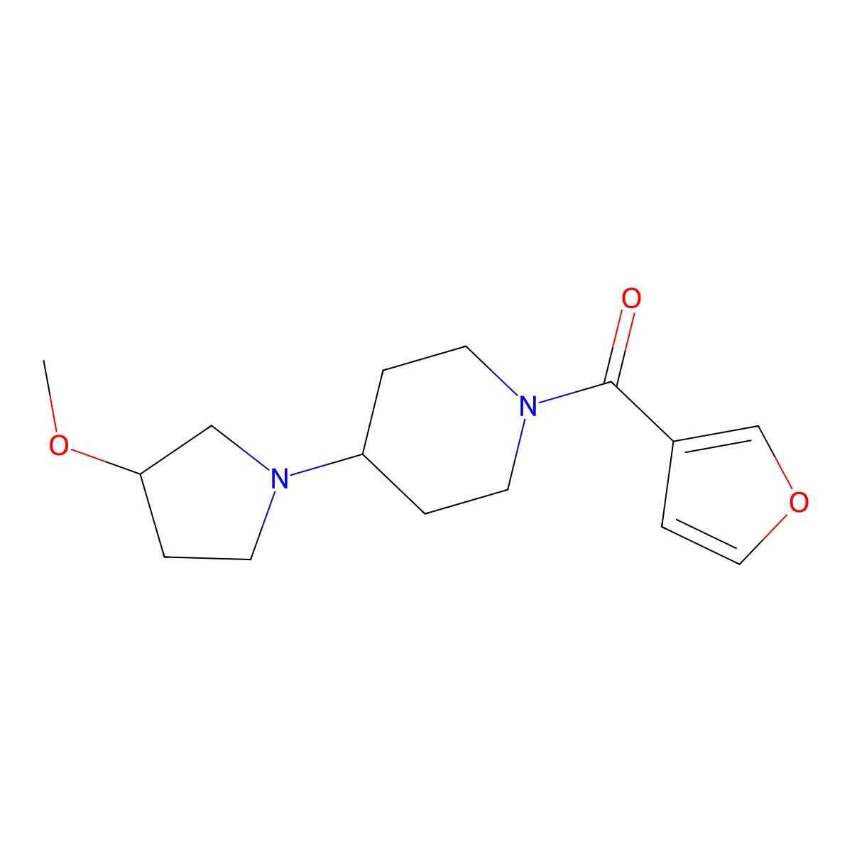 1-(Furan-3-carbonyl)-4-(3-methoxypyrrolidin-1-yl)piperidine molecular structure, CAS 2310124-32-2