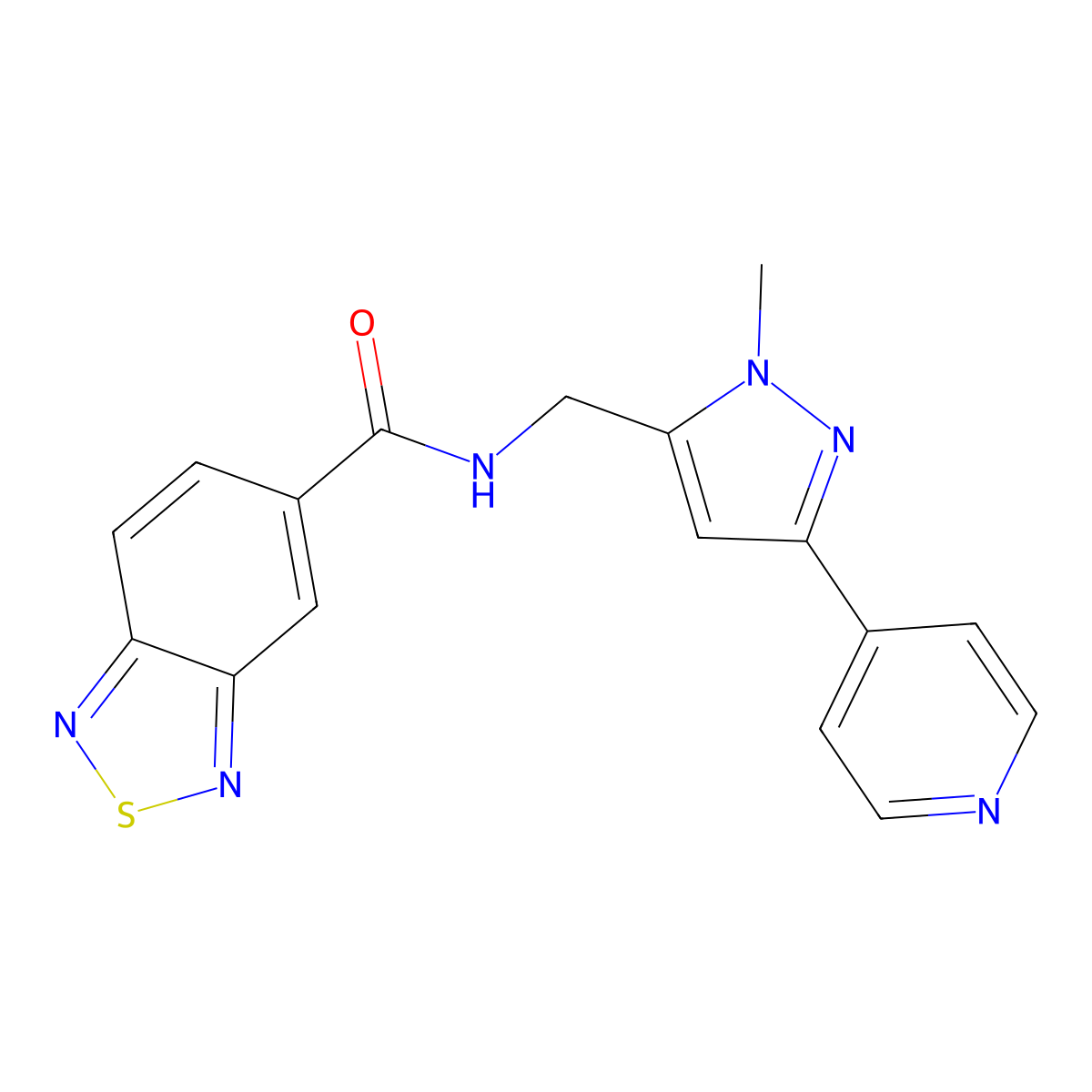 N-{[1-methyl-3-(pyridin-4-yl)-1H-pyrazol-5-yl]methyl}-2,1,3-benzothiadiazole-5-carboxamide molecular structure, CAS 2310124-36-6