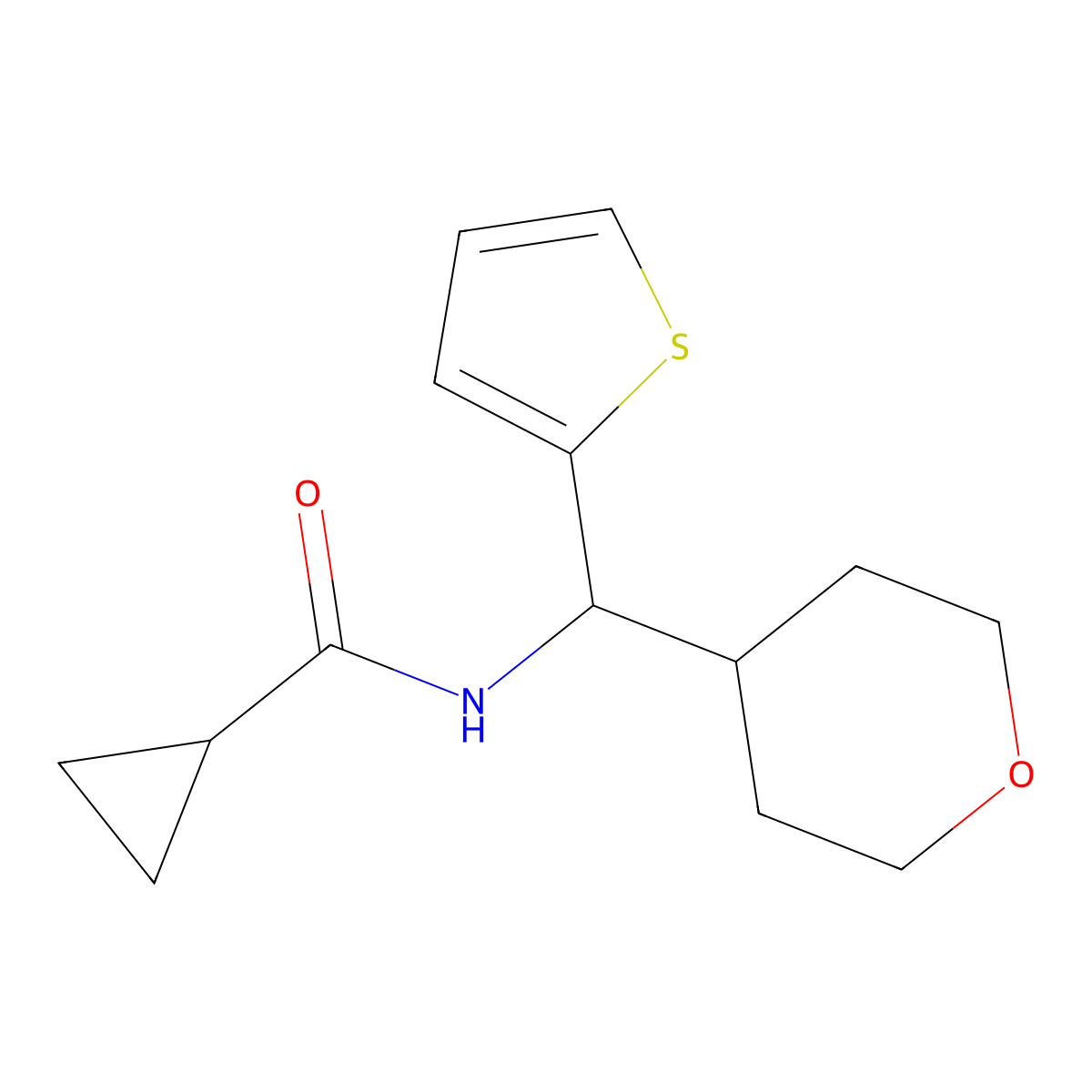 N-[(oxan-4-yl)(thiophen-2-yl)methyl]cyclopropanecarboxamide molecular structure, CAS 2310124-48-0