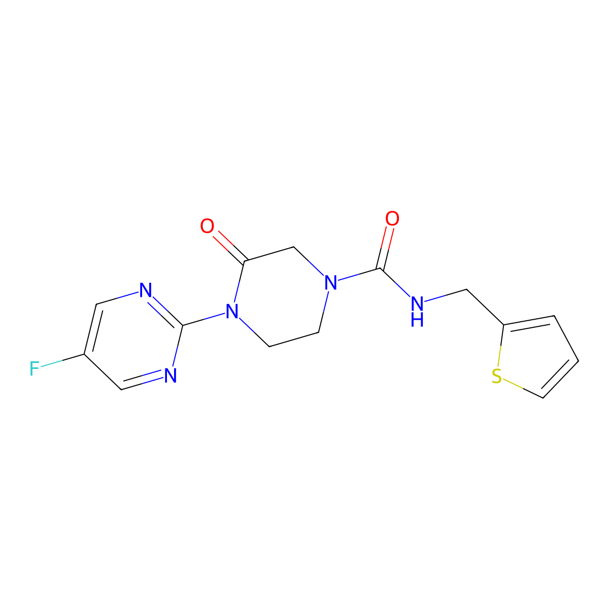 4-(5-fluoropyrimidin-2-yl)-3-oxo-N-[(thiophen-2-yl)methyl]piperazine-1-carboxamide molecular structure, CAS 2310124-53-7