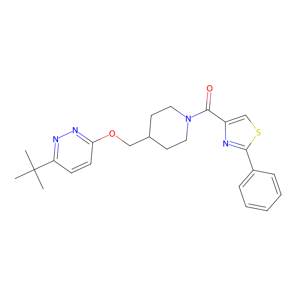 3-Tert-butyl-6-{[1-(2-phenyl-1,3-thiazole-4-carbonyl)piperidin-4-yl]methoxy}pyridazine molecular structure, CAS 2310124-61-7