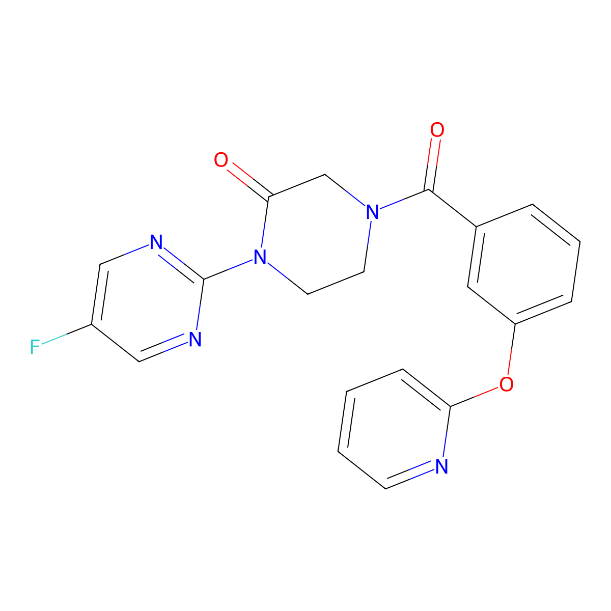 1-(5-Fluoropyrimidin-2-yl)-4-[3-(pyridin-2-yloxy)benzoyl]piperazin-2-one molecular structure, CAS 2310124-87-7