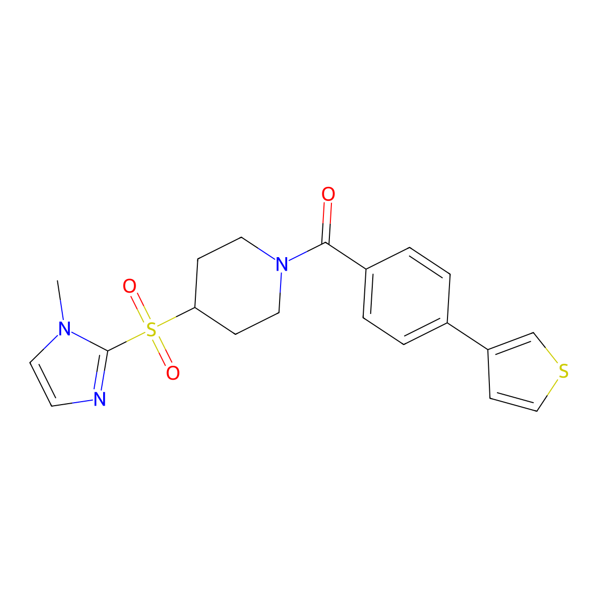 4-[(1-methyl-1H-imidazol-2-yl)sulfonyl]-1-[4-(thiophen-3-yl)benzoyl]piperidine molecular structure, CAS 2310124-94-6