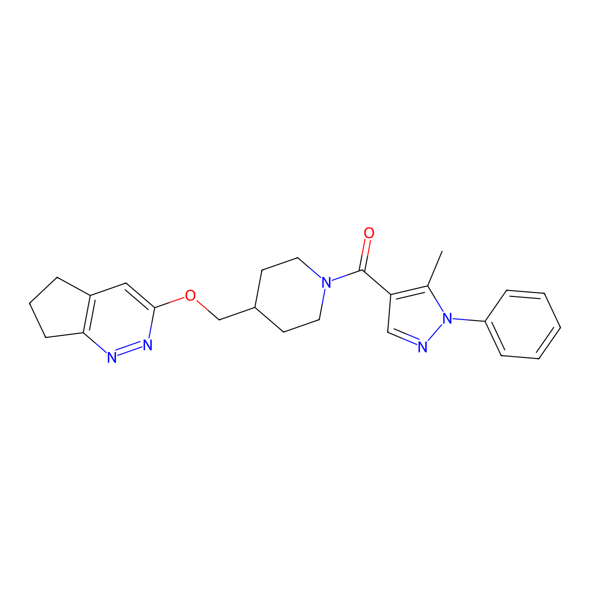 4-({5H,6H,7H-cyclopenta[c]pyridazin-3-yloxy}methyl)-1-(5-methyl-1-phenyl-1H-pyrazole-4-carbonyl)piperidine molecular structure, CAS 2310124-95-7
