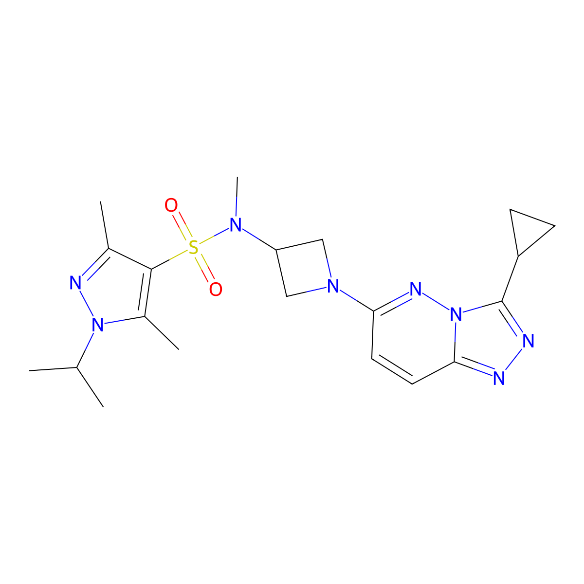 N-(1-{3-cyclopropyl-[1,2,4]triazolo[4,3-b]pyridazin-6-yl}azetidin-3-yl)-N,3,5-trimethyl-1-(propan-2-yl)-1H-pyrazole-4-sulfonamide molecular structure, CAS 2310125-01-8