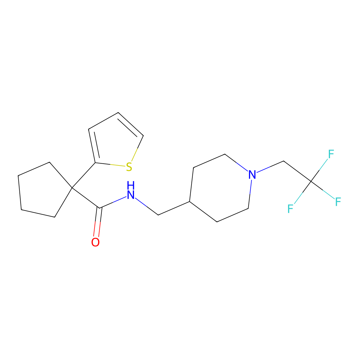 1-(thiophen-2-yl)-N-{[1-(2,2,2-trifluoroethyl)piperidin-4-yl]methyl}cyclopentane-1-carboxamide molecular structure, CAS 2310125-11-0