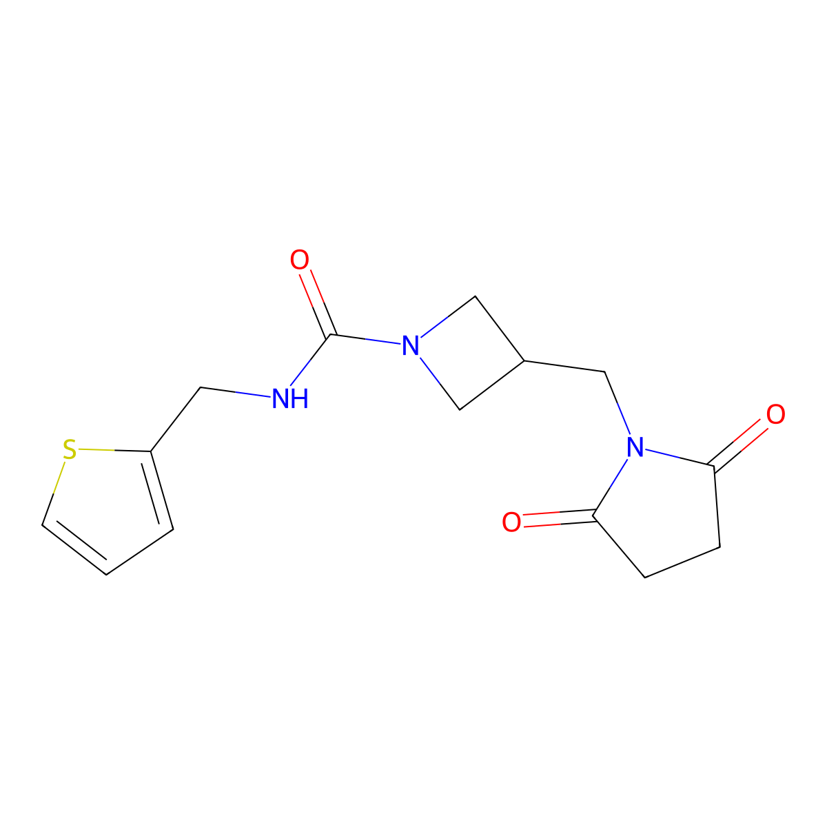 3-[(2,5-dioxopyrrolidin-1-yl)methyl]-N-[(thiophen-2-yl)methyl]azetidine-1-carboxamide molecular structure, CAS 2310125-33-6