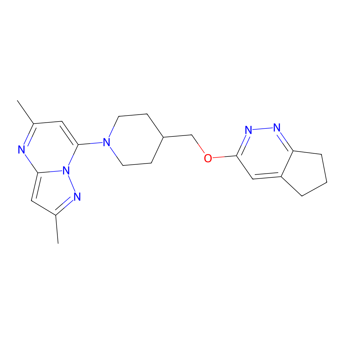 4-({5H,6H,7H-cyclopenta[c]pyridazin-3-yloxy}methyl)-1-{2,5-dimethylpyrazolo[1,5-a]pyrimidin-7-yl}piperidine molecular structure, CAS 2310125-53-0