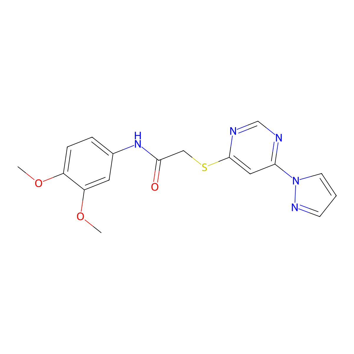 N-(3,4-dimethoxyphenyl)-2-{[6-(1H-pyrazol-1-yl)pyrimidin-4-yl]sulfanyl}acetamide molecular structure, CAS 2310125-65-4