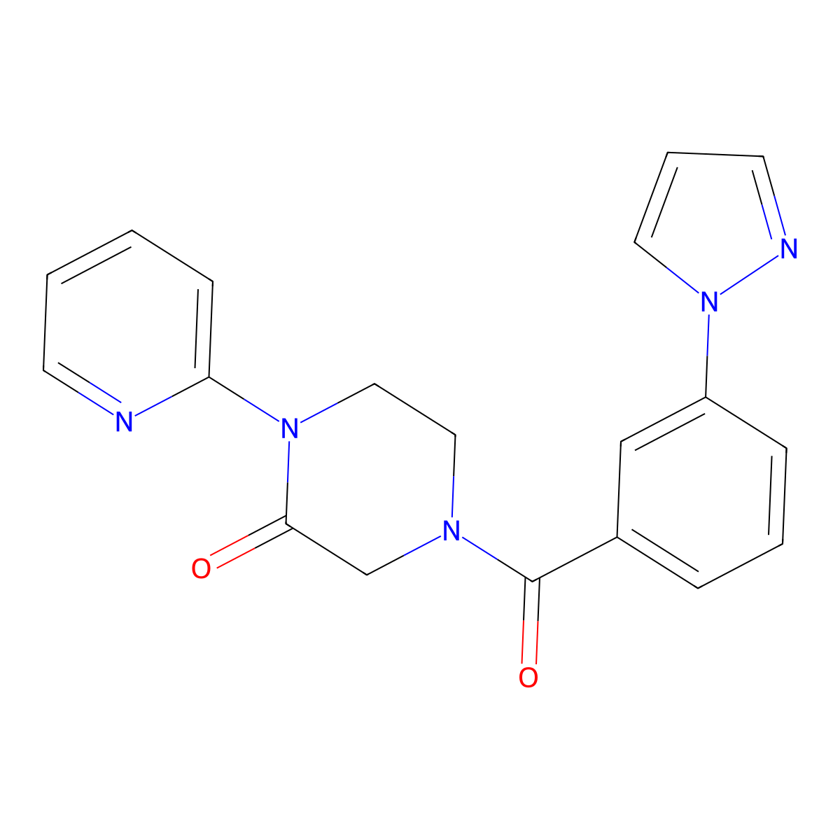 4-[3-(1H-pyrazol-1-yl)benzoyl]-1-(pyridin-2-yl)piperazin-2-one molecular structure, CAS 2310125-76-7