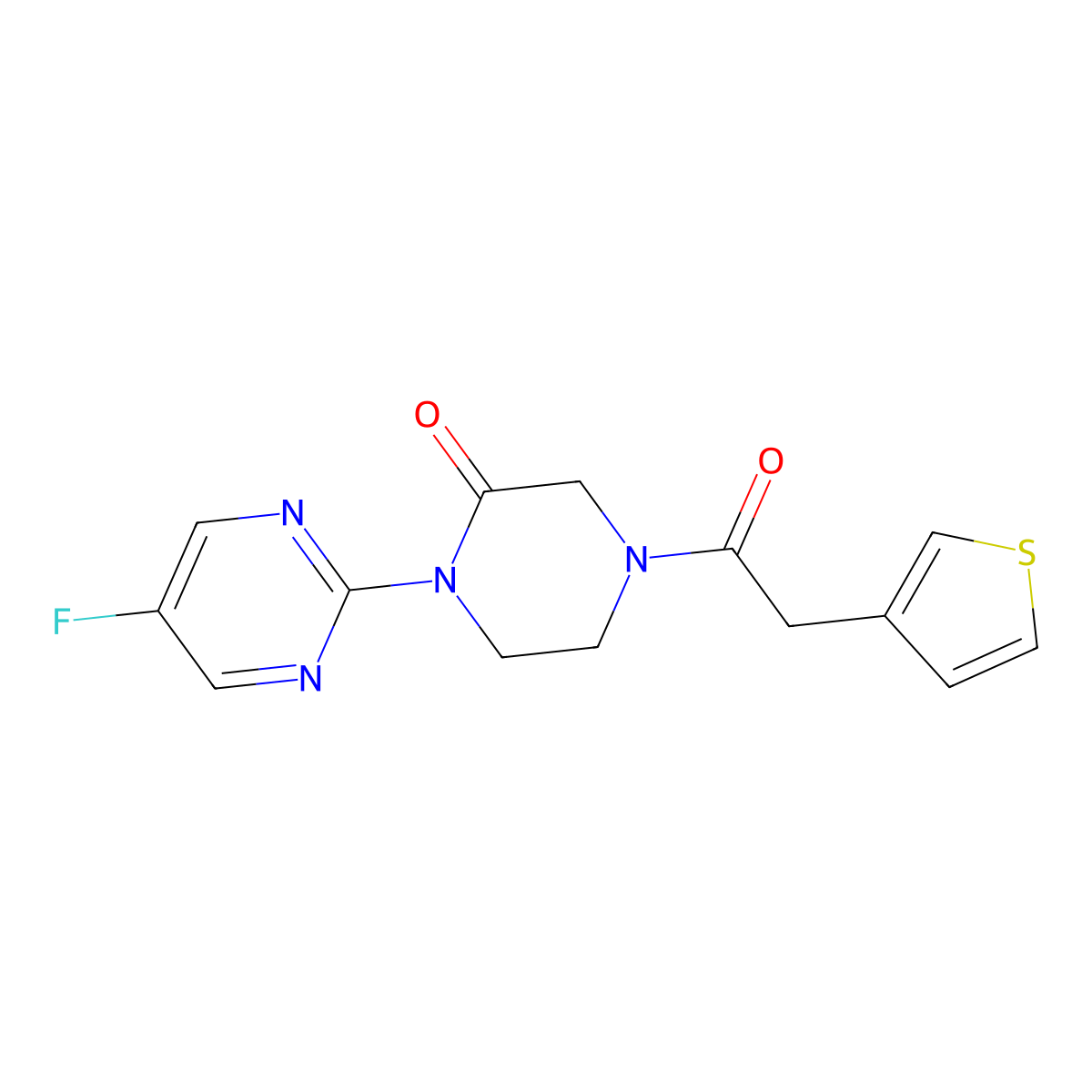 1-(5-Fluoropyrimidin-2-yl)-4-[2-(thiophen-3-yl)acetyl]piperazin-2-one molecular structure, CAS 2310125-81-4
