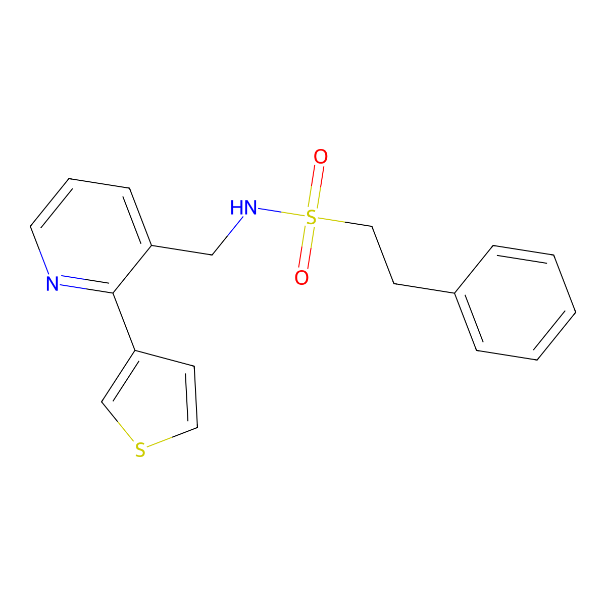 2-phenyl-N-((2-(thiophen-3-yl)pyridin-3-yl)methyl)ethanesulfonamide molecular structure, CAS 2310125-86-9