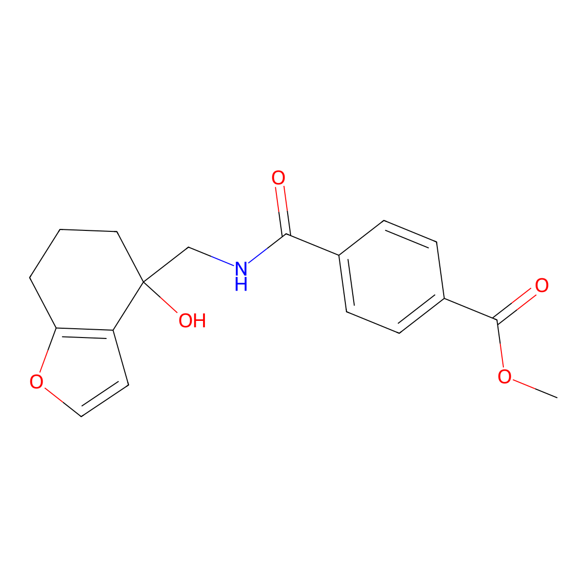 Methyl 4-{[(4-hydroxy-4,5,6,7-tetrahydro-1-benzofuran-4-yl)methyl]carbamoyl}benzoate molecular structure, CAS 2310125-92-7