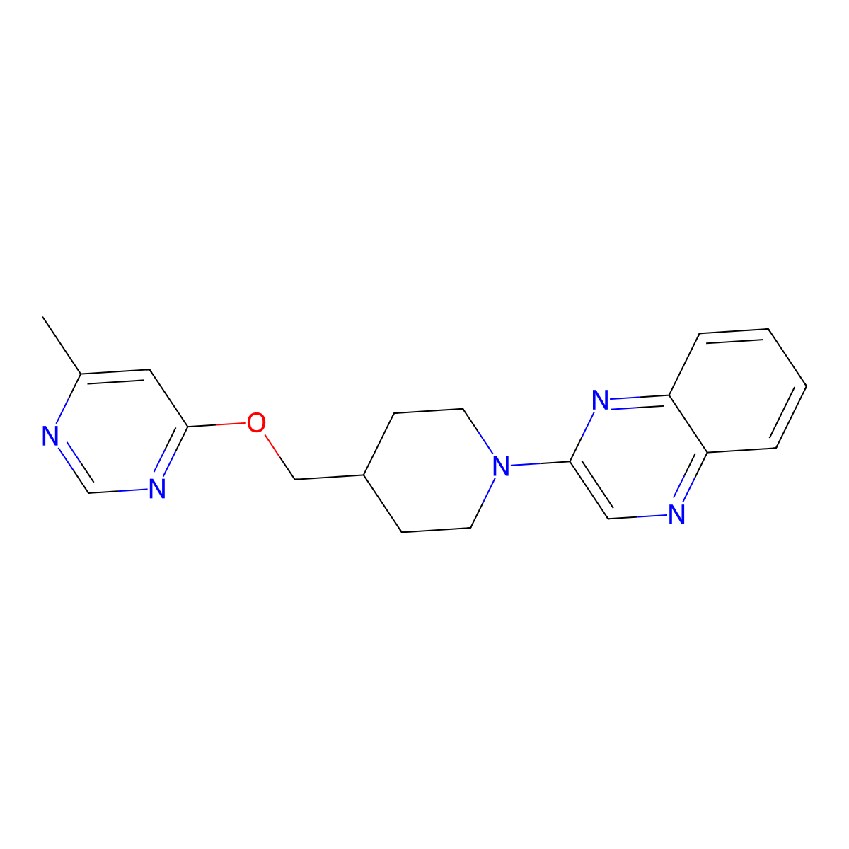 2-(4-(((6-Methylpyrimidin-4-yl)oxy)methyl)piperidin-1-yl)quinoxaline molecular structure, CAS 2310126-03-3