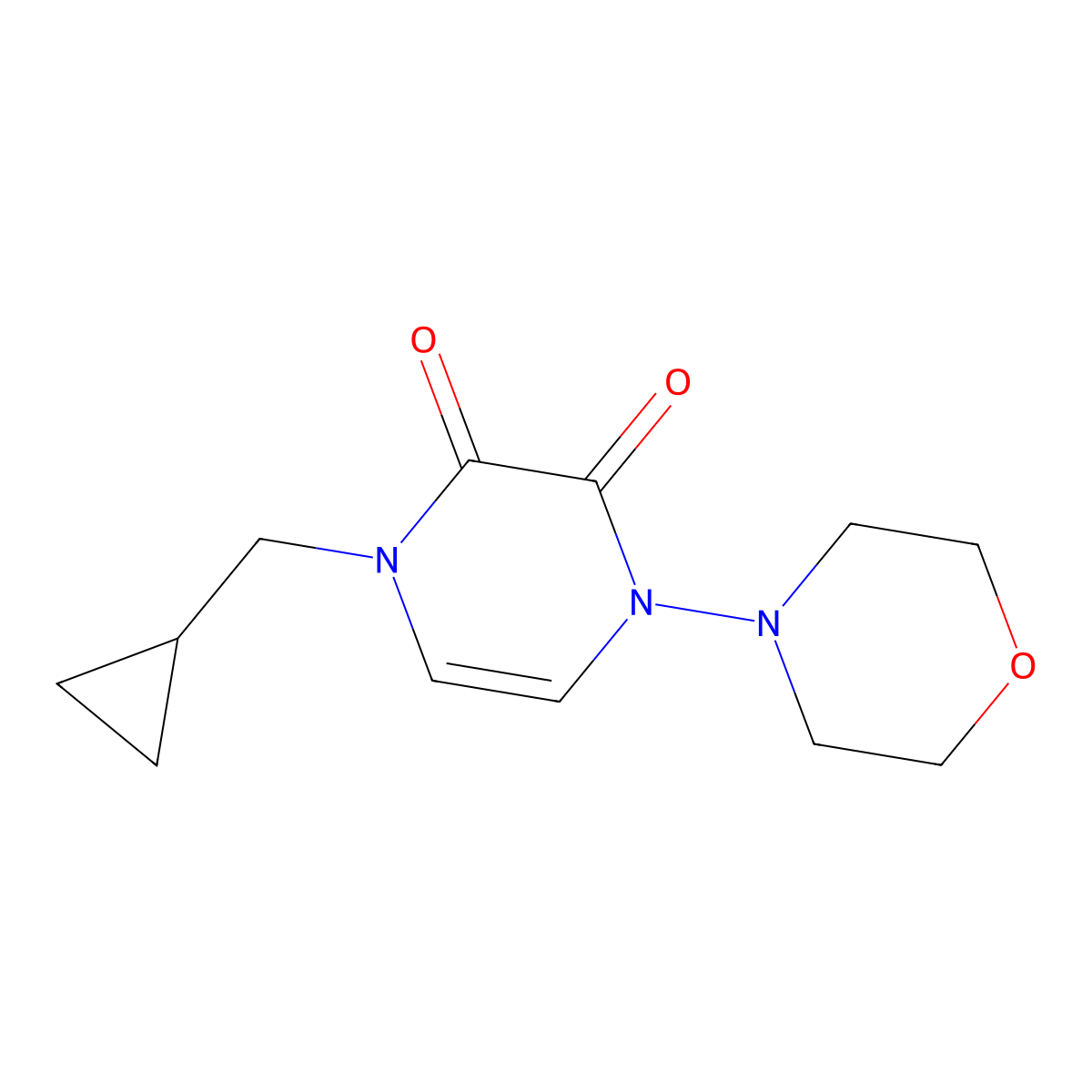 1-(Cyclopropylmethyl)-4-(morpholin-4-yl)-1,2,3,4-tetrahydropyrazine-2,3-dione molecular structure, CAS 2310126-04-4