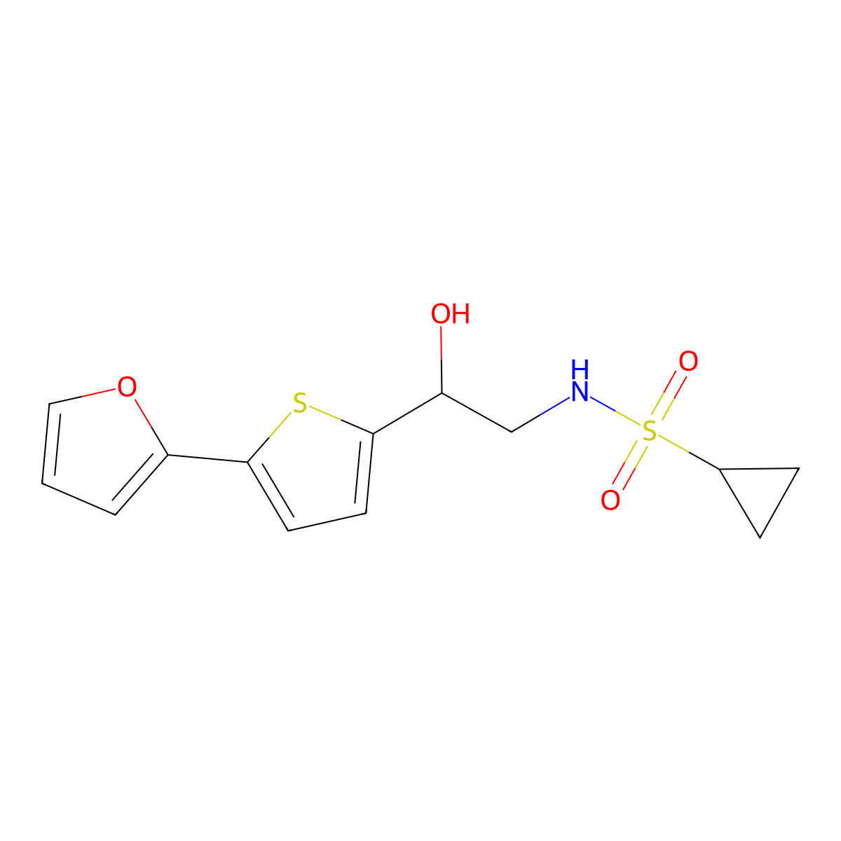 N-{2-[5-(furan-2-yl)thiophen-2-yl]-2-hydroxyethyl}cyclopropanesulfonamide molecular structure, CAS 2310126-16-8