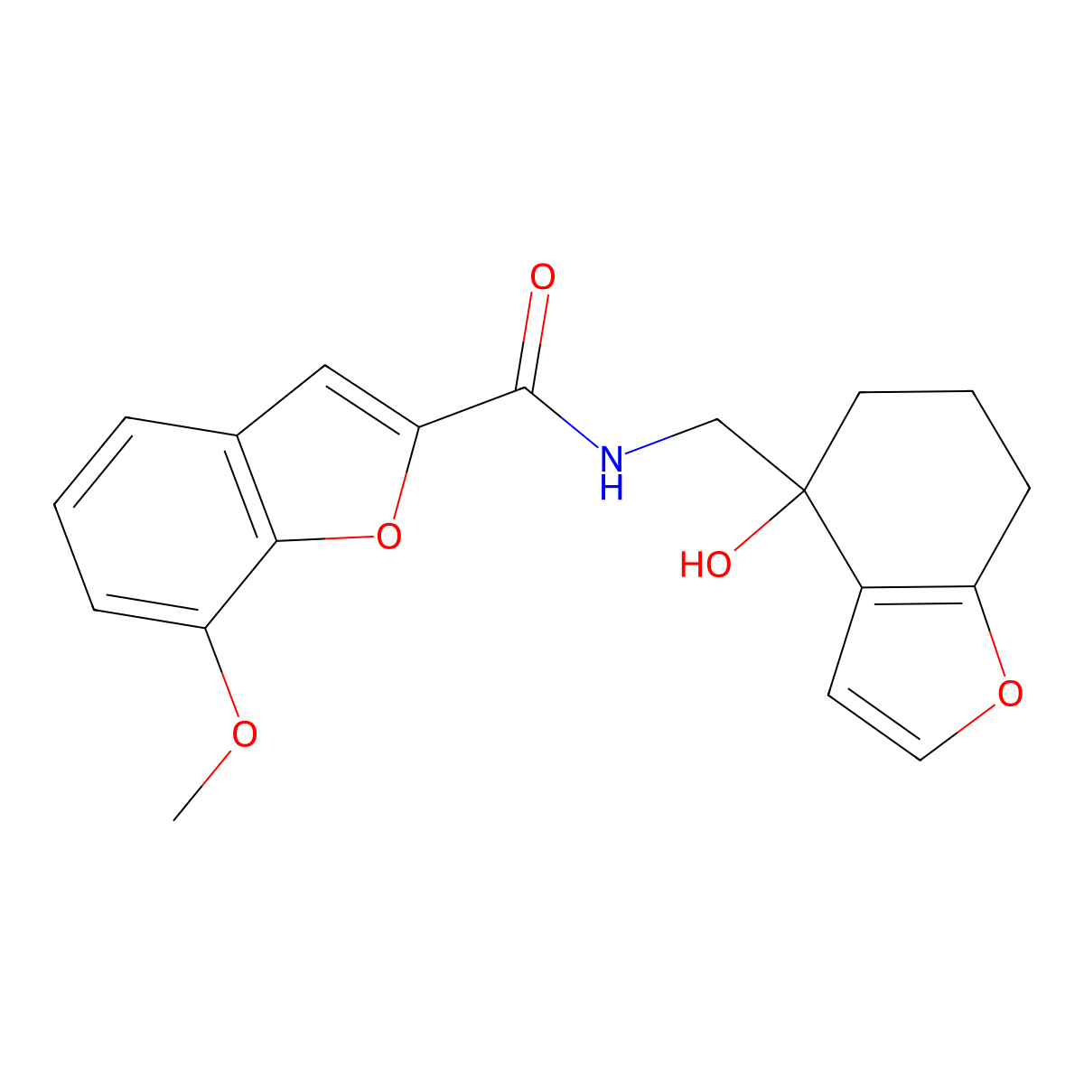 N-[(4-hydroxy-4,5,6,7-tetrahydro-1-benzofuran-4-yl)methyl]-7-methoxy-1-benzofuran-2-carboxamide molecular structure, CAS 2310126-51-1