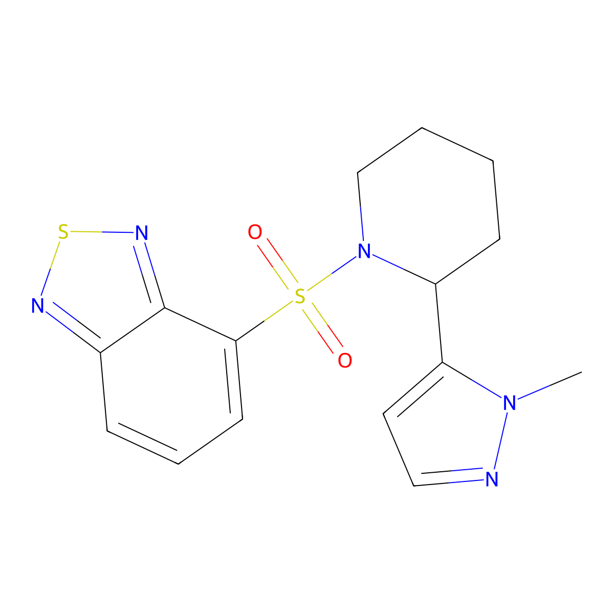 4-{[2-(1-methyl-1H-pyrazol-5-yl)piperidin-1-yl]sulfonyl}-2,1,3-benzothiadiazole molecular structure, CAS 2310126-66-8