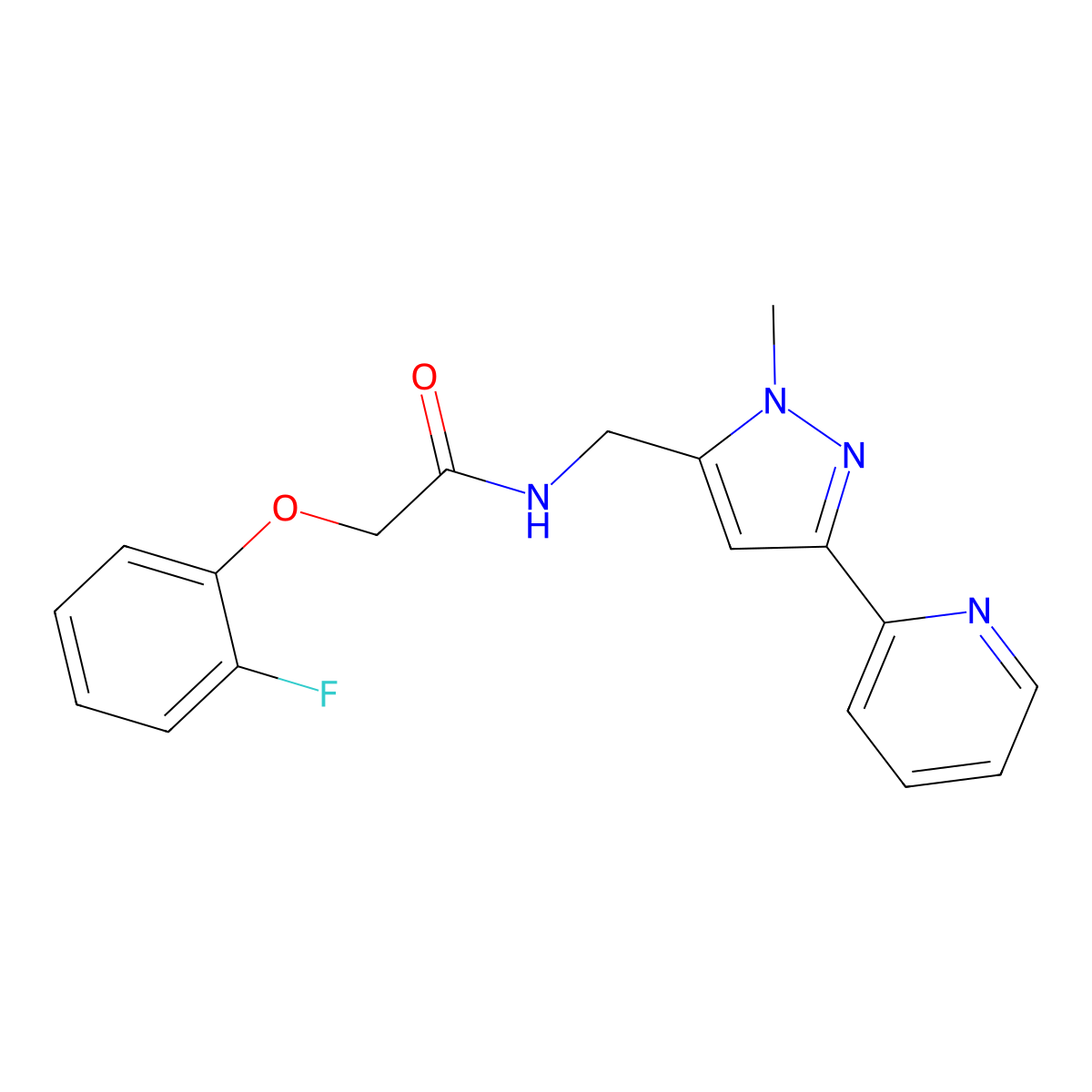 2-(2-fluorophenoxy)-N-{[1-methyl-3-(pyridin-2-yl)-1H-pyrazol-5-yl]methyl}acetamide molecular structure, CAS 2310126-84-0