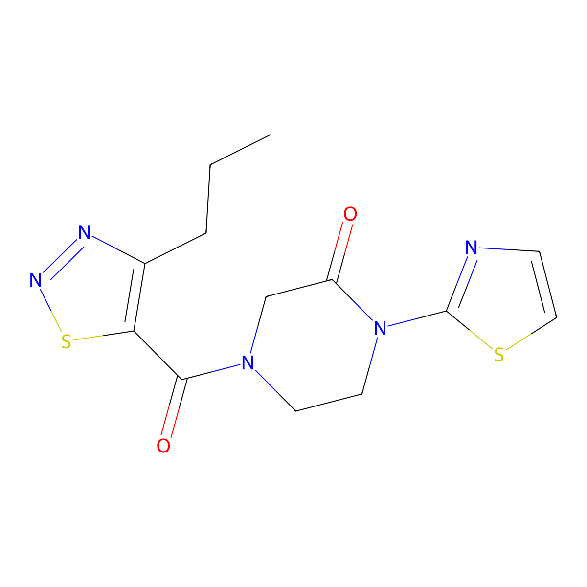 4-(4-Propyl-1,2,3-thiadiazole-5-carbonyl)-1-(thiazol-2-yl)piperazin-2-one molecular structure, CAS 2310126-90-8