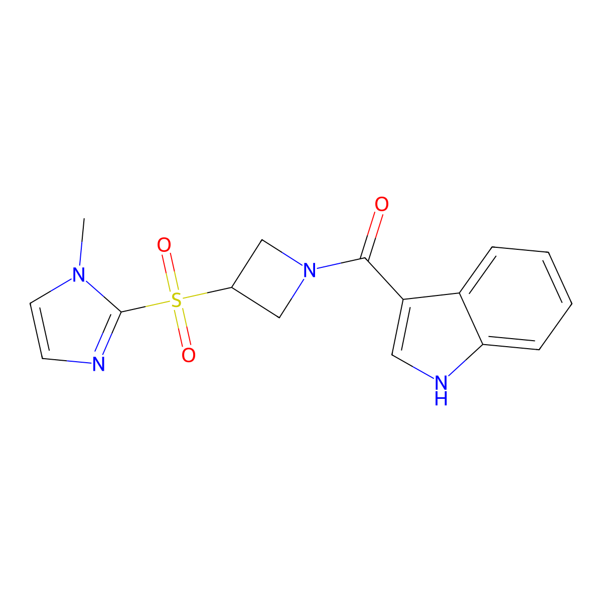 3-{3-[(1-methyl-1H-imidazol-2-yl)sulfonyl]azetidine-1-carbonyl}-1H-indole molecular structure, CAS 2310127-33-2