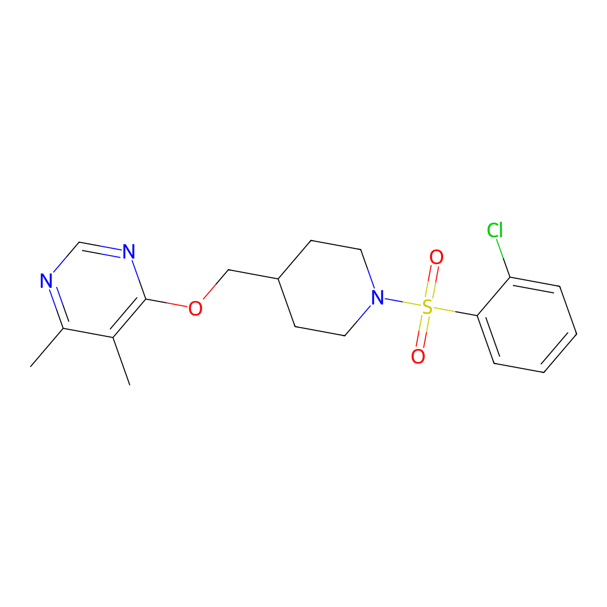 4-{[1-(2-Chlorobenzenesulfonyl)piperidin-4-yl]methoxy}-5,6-dimethylpyrimidine molecular structure, CAS 2310127-54-7