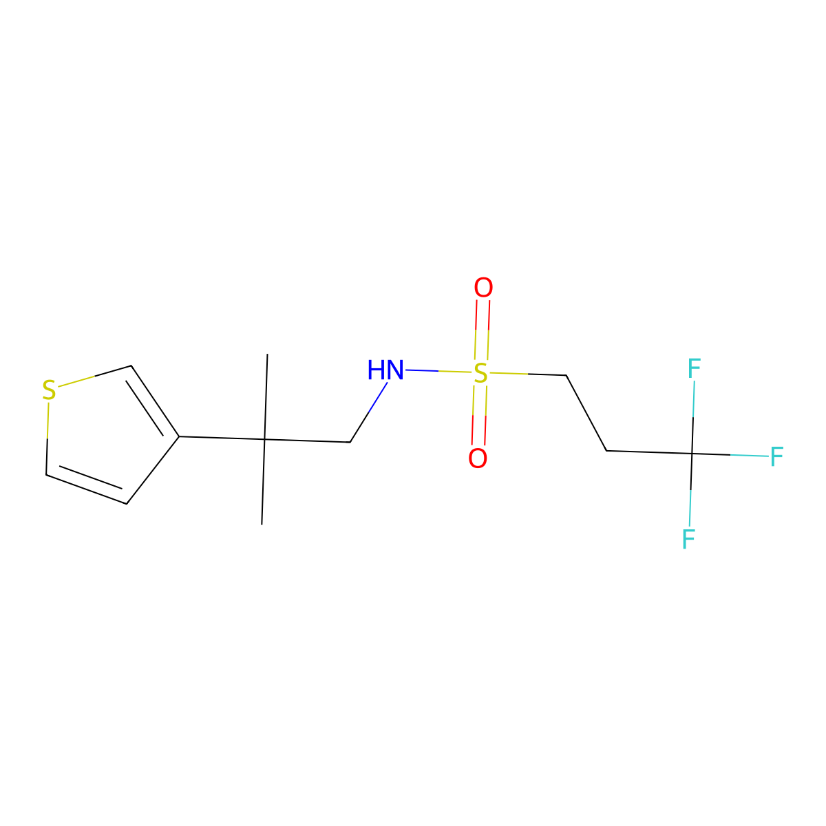3,3,3-trifluoro-N-(2-methyl-2-(thiophen-3-yl)propyl)propane-1-sulfonamide molecular structure, CAS 2310127-71-8