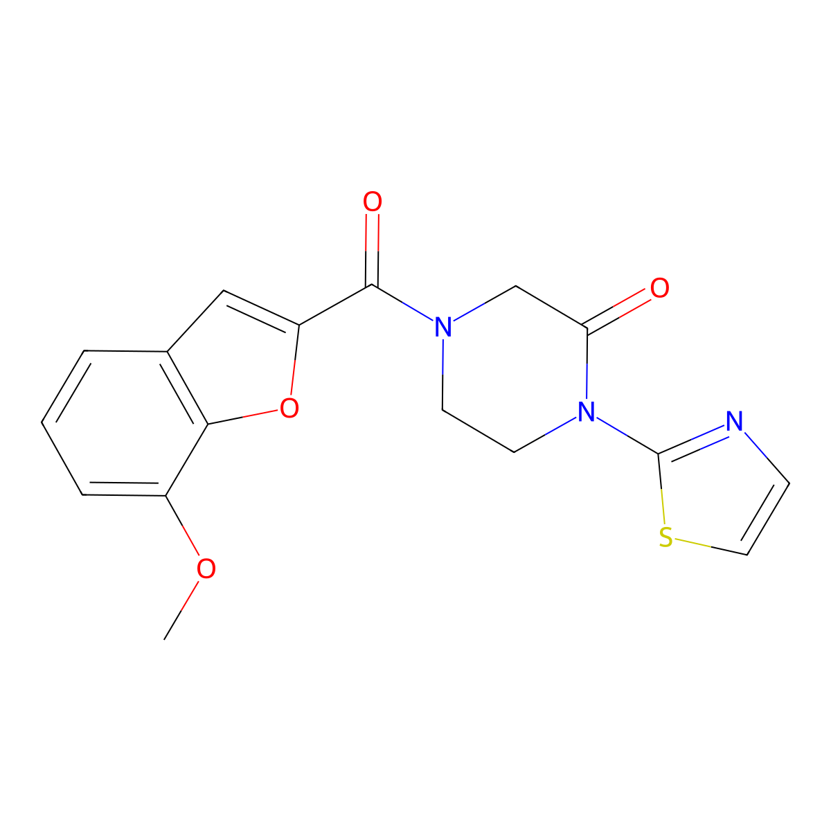 4-(7-Methoxy-1-benzofuran-2-carbonyl)-1-(1,3-thiazol-2-yl)piperazin-2-one molecular structure, CAS 2310127-85-4