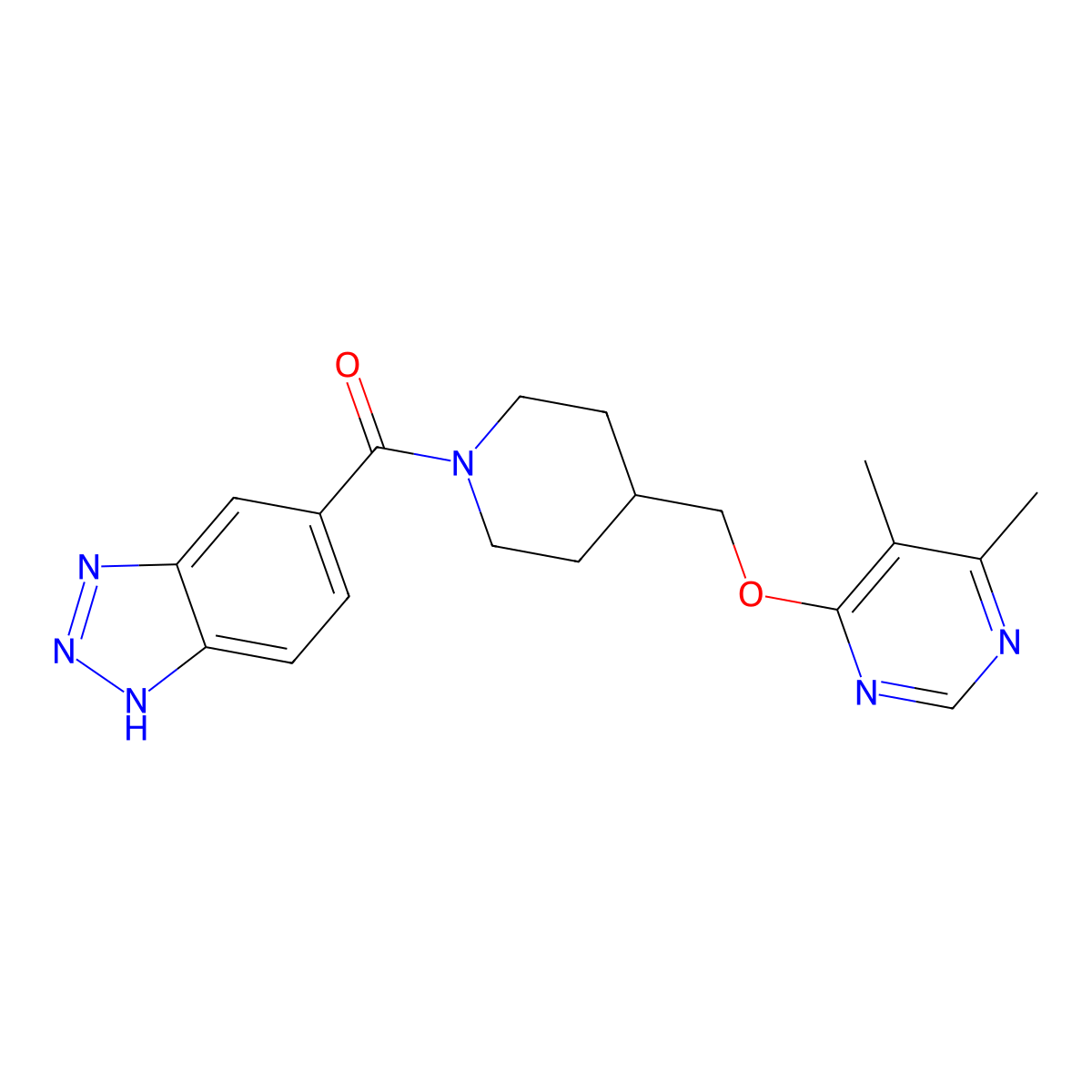 (1H-benzo[d][1,2,3]triazol-5-yl)(4-(((5,6-dimethylpyrimidin-4-yl)oxy)methyl)piperidin-1-yl)methanone molecular structure, CAS 2310128-27-7