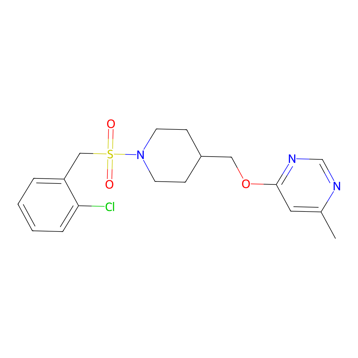 4-((1-((2-Chlorobenzyl)sulfonyl)piperidin-4-yl)methoxy)-6-methylpyrimidine molecular structure, CAS 2310128-40-4
