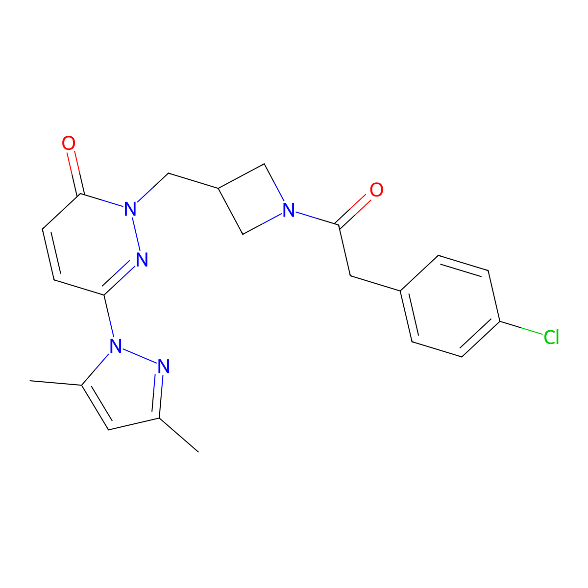 2-({1-[2-(4-chlorophenyl)acetyl]azetidin-3-yl}methyl)-6-(3,5-dimethyl-1H-pyrazol-1-yl)-2,3-dihydropyridazin-3-one molecular structure, CAS 2310128-64-2