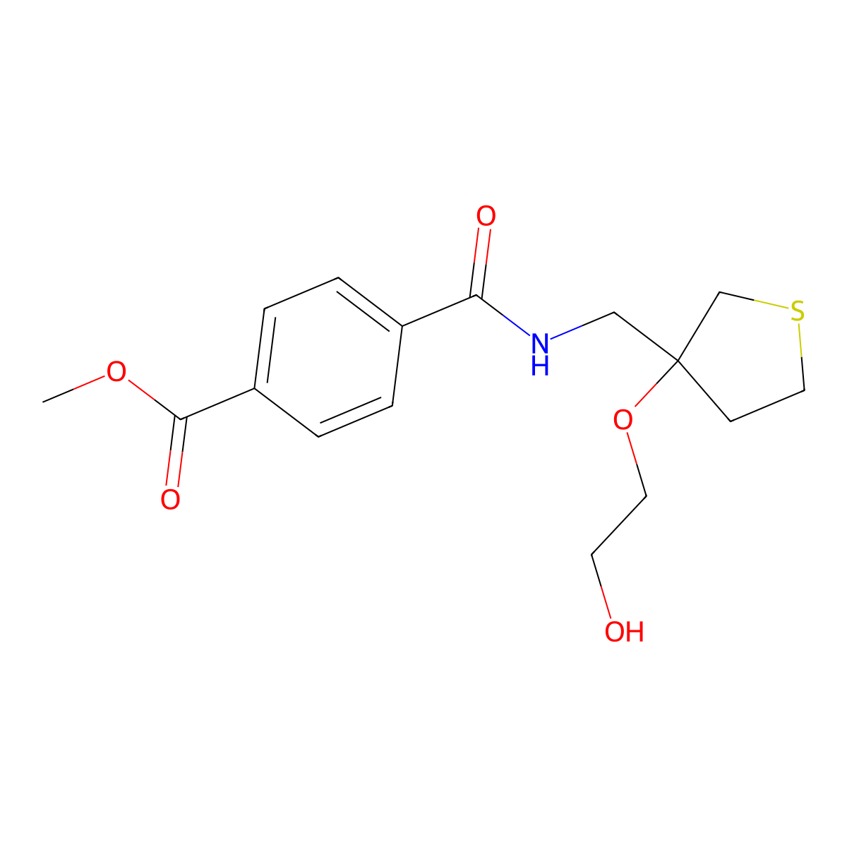 Methyl 4-(((3-(2-hydroxyethoxy)tetrahydrothiophen-3-yl)methyl)carbamoyl)benzoate molecular structure, CAS 2310128-80-2