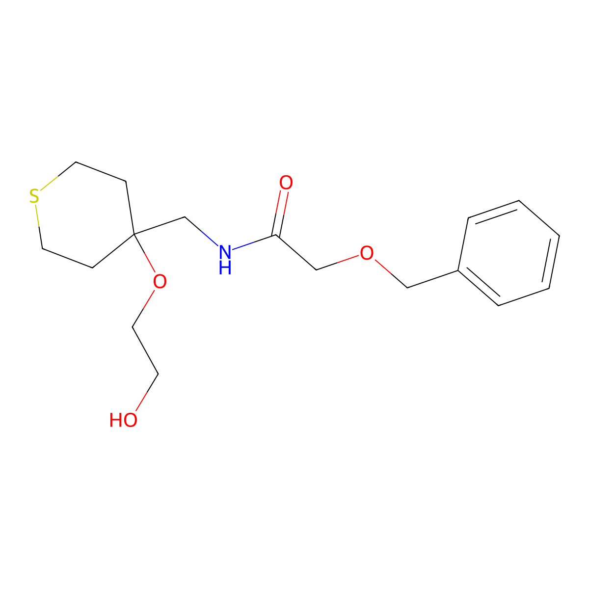 2-(benzyloxy)-N-{[4-(2-hydroxyethoxy)thian-4-yl]methyl}acetamide molecular structure, CAS 2310129-21-4