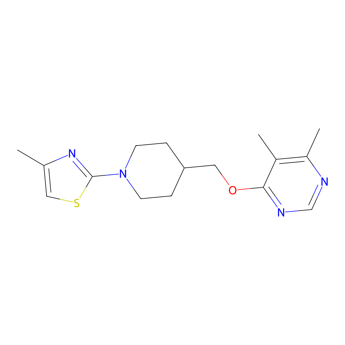 4,5-Dimethyl-6-{[1-(4-methyl-1,3-thiazol-2-yl)piperidin-4-yl]methoxy}pyrimidine molecular structure, CAS 2310139-85-4
