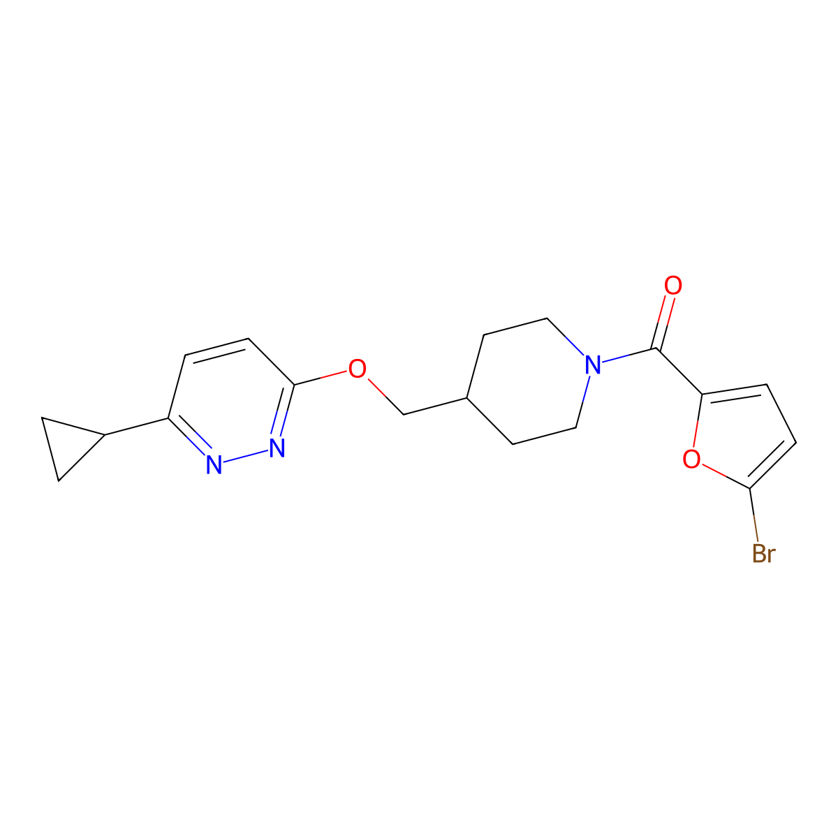 3-{[1-(5-Bromofuran-2-carbonyl)piperidin-4-yl]methoxy}-6-cyclopropylpyridazine molecular structure, CAS 2310139-90-1