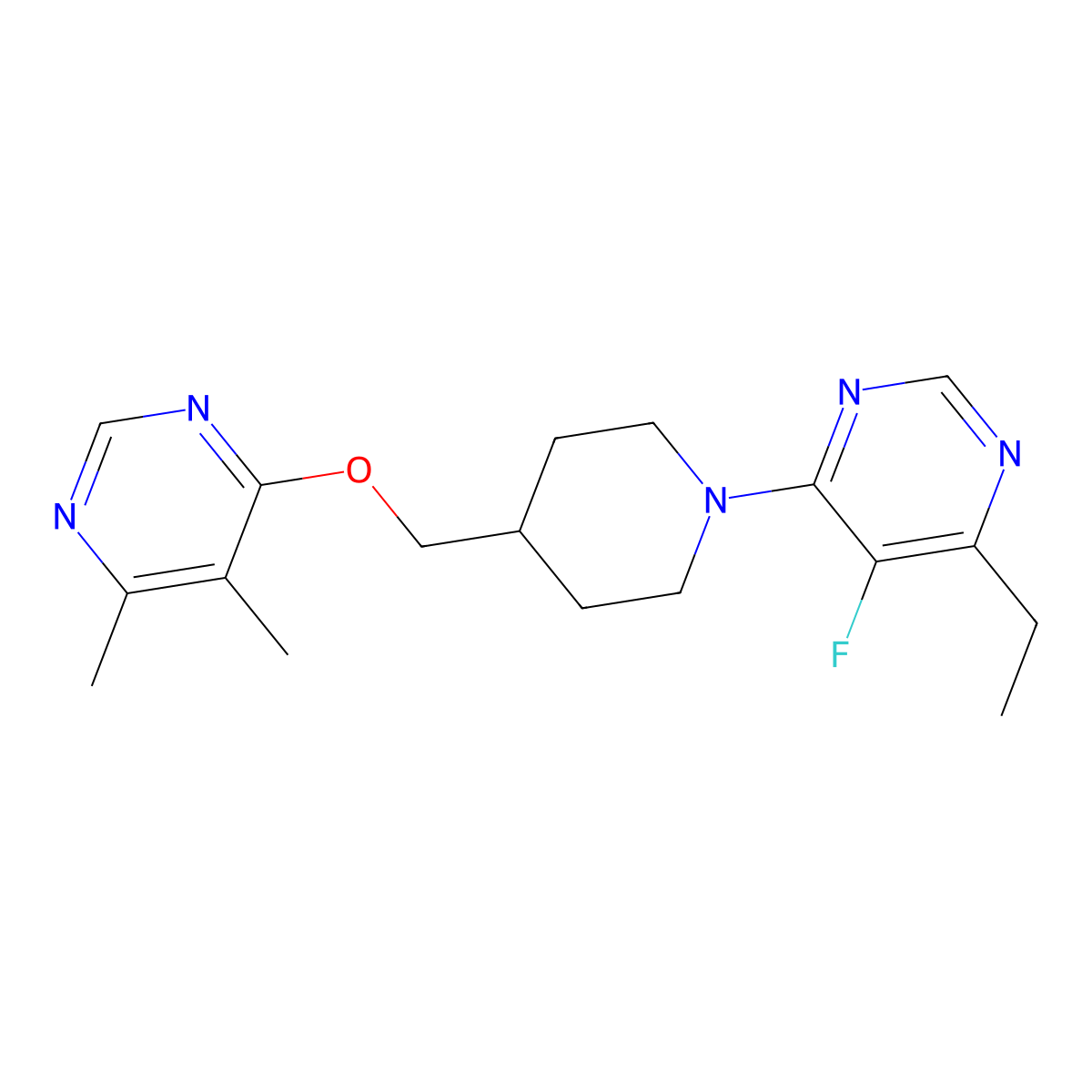 4-(4-{[(5,6-Dimethylpyrimidin-4-yl)oxy]methyl}piperidin-1-yl)-6-ethyl-5-fluoropyrimidine molecular structure, CAS 2310140-08-8