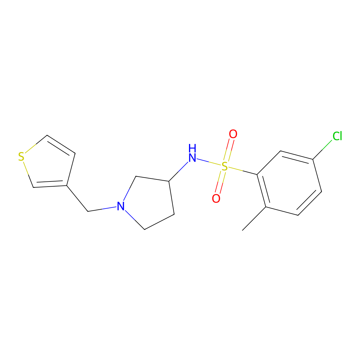 5-chloro-2-methyl-N-(1-(thiophen-3-ylmethyl)pyrrolidin-3-yl)benzenesulfonamide molecular structure, CAS 2310140-74-8
