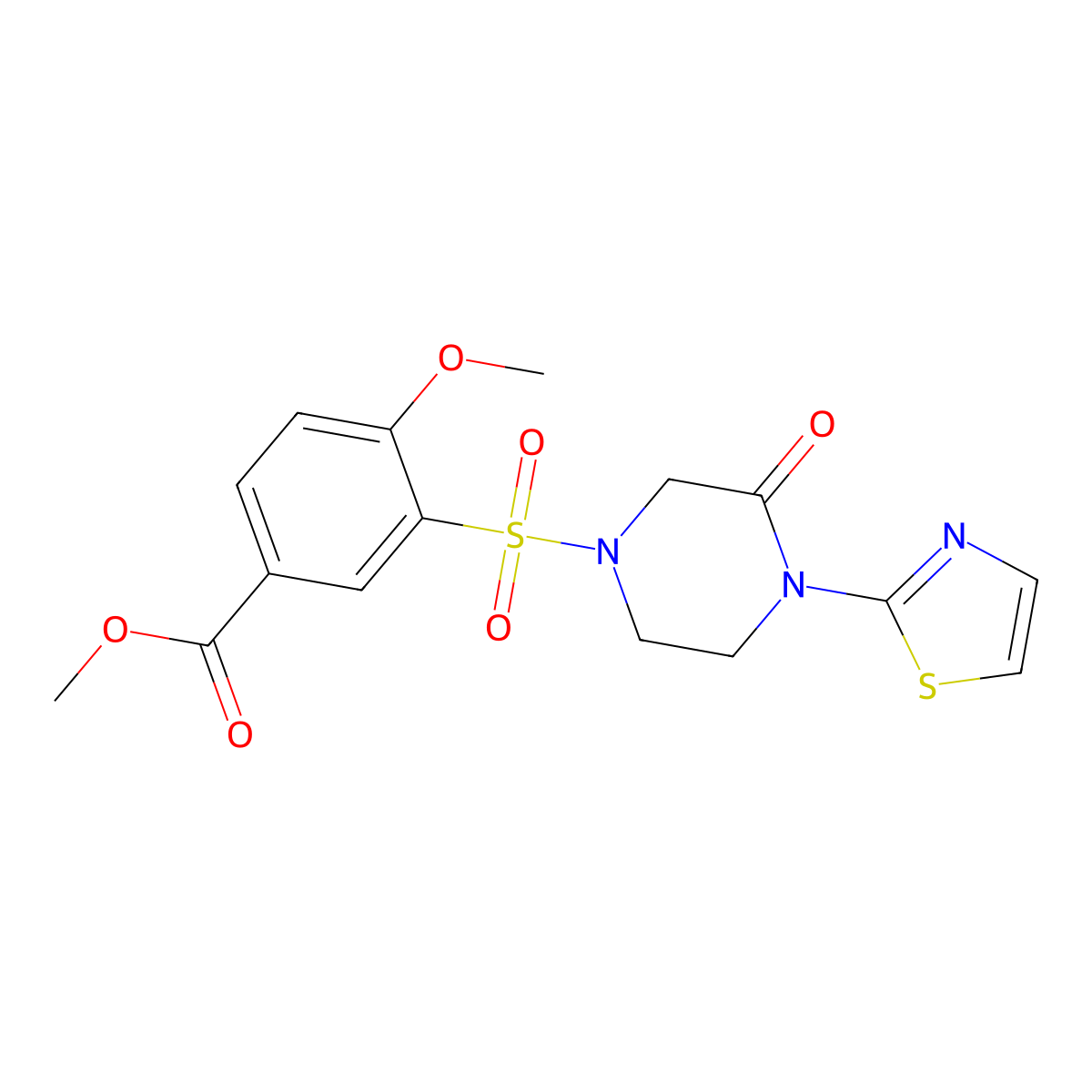 Methyl 4-methoxy-3-((3-oxo-4-(thiazol-2-yl)piperazin-1-yl)sulfonyl)benzoate molecular structure, CAS 2310141-58-1