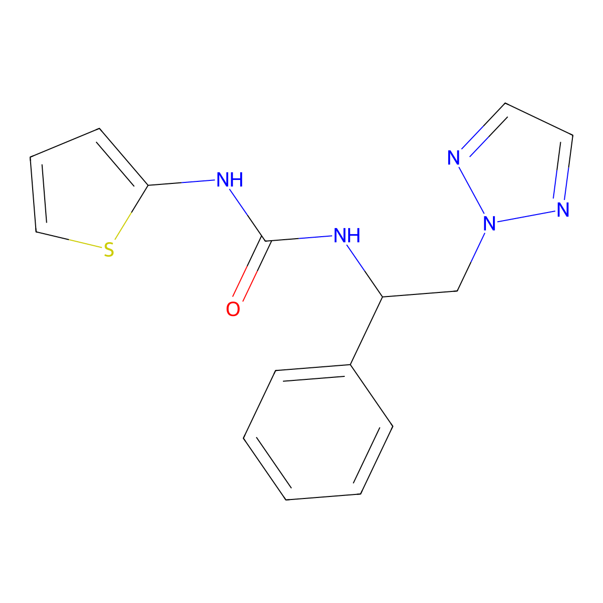 1-[1-phenyl-2-(2H-1,2,3-triazol-2-yl)ethyl]-3-(thiophen-2-yl)urea molecular structure, CAS 2310141-66-1